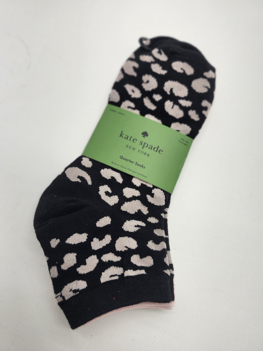 Kate Spade New York Quarter Socks 3 Pair Pack Leopard Pink Gray NWT One Size
